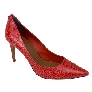 Tory Burch Red Orange Croc Embossed Leather Pointed Toe Heels Size 7M